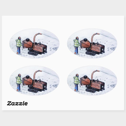 Timberwolf-houtchipper Ovale Sticker (Vel)