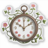 Time Blooms Sticker: Uniek Klok & Bloemen Ontwerp Sticker (Voorkant)