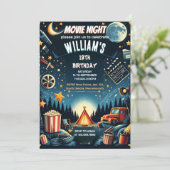 time boy Camping Popcorn Movie Night 13e verjaarda Kaart (Staand voorkant)
