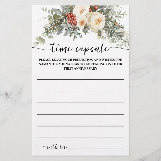 Time Capsule Advice Winter Bridal Shower Game Card Flyer (Voorkant)