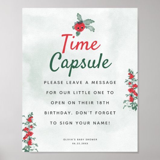 Time Capsule Baby shower Advies Rustic Tomato Poster (Voorkant)