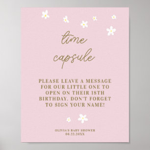 Time Capsule Baby shower Sweet Daisies Pastel Roze Poster