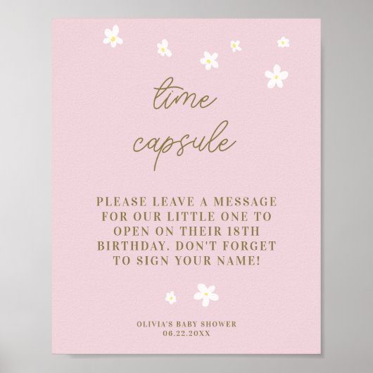 Time Capsule Baby shower Sweet Daisies Pastel Roze Poster (Voorkant)