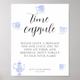 Time Capsule Baby Tea China Blauw Wit Kant Poster