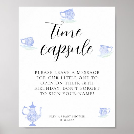 Time Capsule Baby Tea China Blauw Wit Kant Poster (Voorkant)