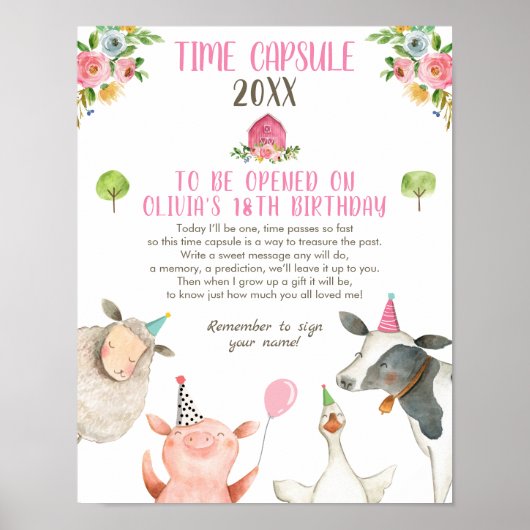 Time Capsule Boerderij Birthday Girl Barn Guestboo Poster (Voorkant)