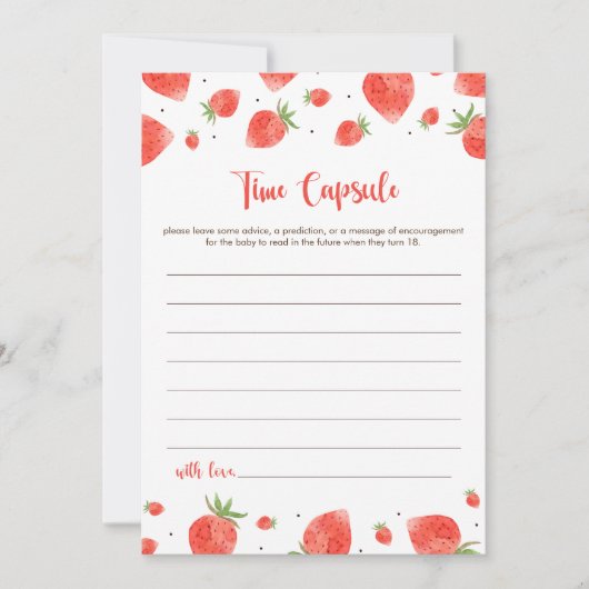 Time Capsule Game, Berry Sweet Baby shower Spellet Kaart (Voorkant)