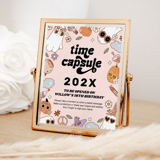 Time Capsule Groovy Spooky Halloween Verjaardag Poster