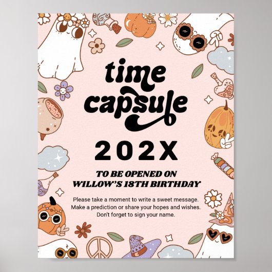 Time Capsule Groovy Spooky Halloween Verjaardag Poster (Voorkant)
