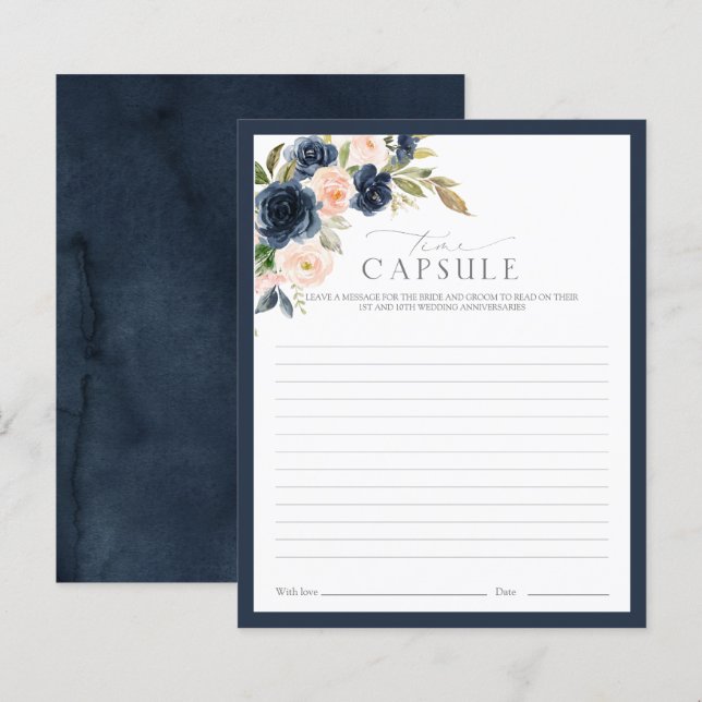 Time Capsule Navy Blue & Blush Floral Shower Game (Voorkant / Achterkant)