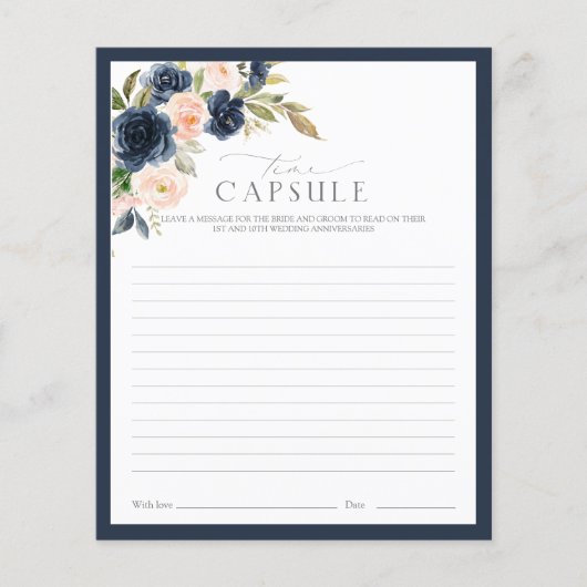 Time Capsule Navy Blue & Blush Floral Shower Game (Voorkant)
