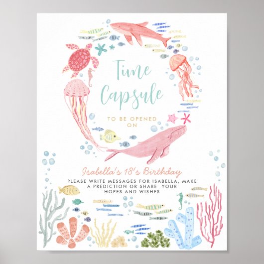 Time Capsule onder het Zee Animals Sign Poster (Voorkant)