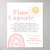 Time Capsule Pastel Rainbow Sun Girl 1e verjaardag Poster (Voorkant)