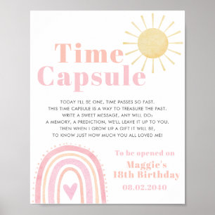 Time Capsule Pastel Rainbow Sun Girl 1e verjaardag Poster