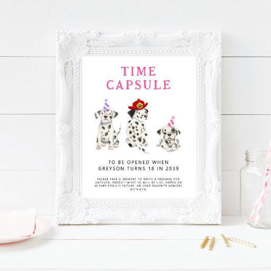 Time Capsule Sign Brandweerman Roze Verjaardagsfee Poster