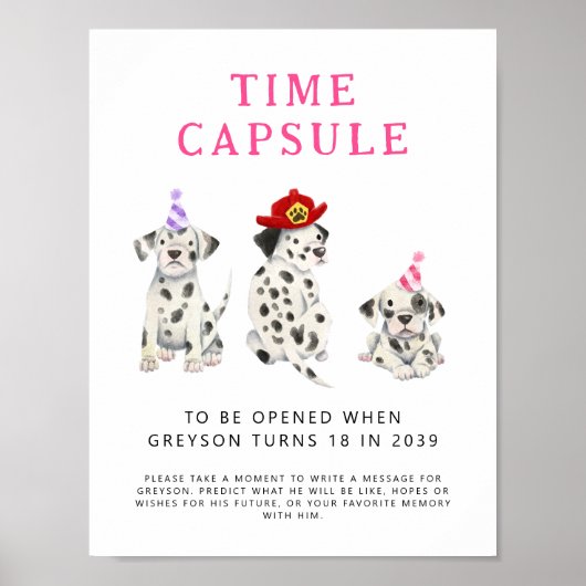 Time Capsule Sign Brandweerman Roze Verjaardagsfee Poster (Voorkant)