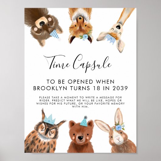 Time Capsule Sign | Jongen Woodland Birthday Party Poster (Voorkant)