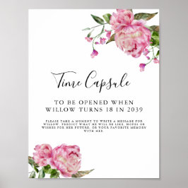 Time Capsule Sign | Pink Floral Birthday Party Poster