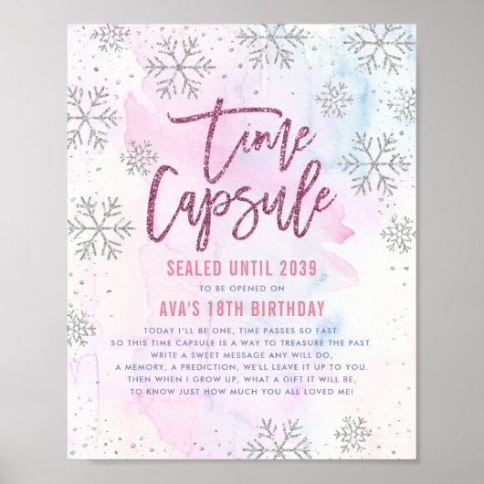 Time Capsule Silver Snowflake Glitter Magenta Poster (Voorkant)