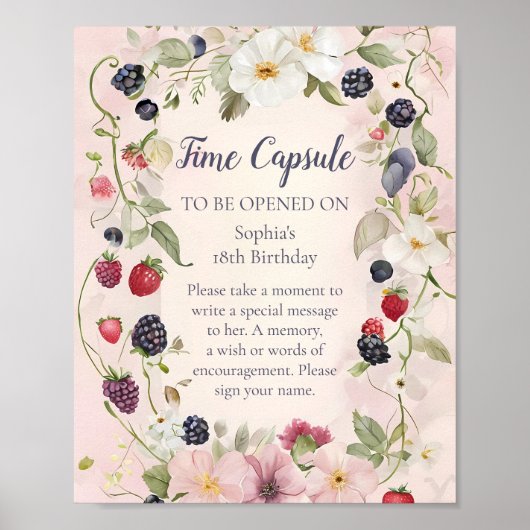 Time Capsule Strawberry Berry Eerste 1e Verjaardag Poster (Voorkant)