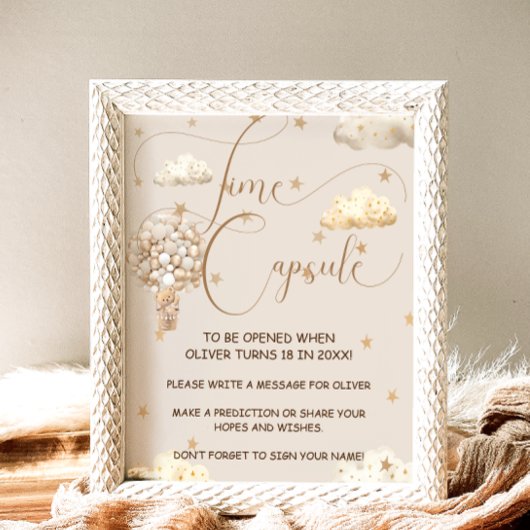 Time Capsule Teddy Bear Balloons Baby shower spel Poster