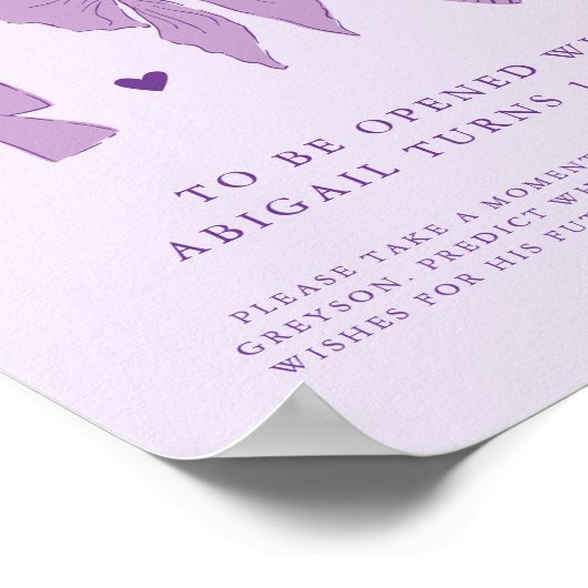 Time Capsule Teken Paarse Coquette Bow Verjaardag Poster (Hoek)