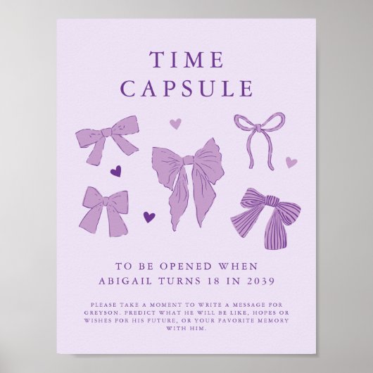 Time Capsule Teken Paarse Coquette Bow Verjaardag Poster (Voorkant)