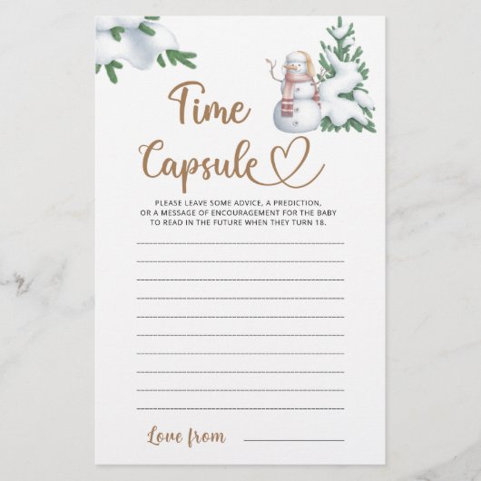 Time Capsule Winter Baby shower spel (Voorkant)