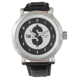 Time = $ Every Second Counts Black and White Horloge