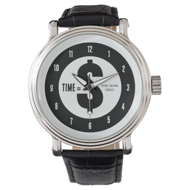 Time = $ Every Second Counts Black and White Horloge (Voorkant)