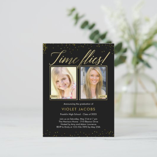 Time Flies Afstuderen kondiging Briefkaart (Staand voorkant)