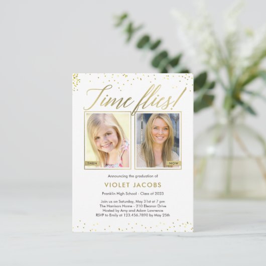 Time Flies Afstuderen kondiging Briefkaart (Staand voorkant)