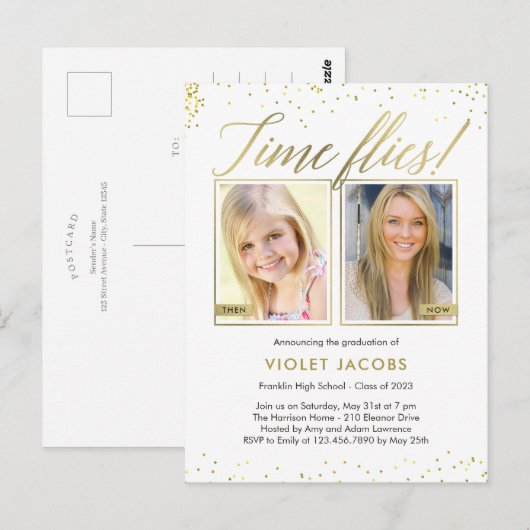 Time Flies Afstuderen kondiging Briefkaart (Voorkant / Achterkant)