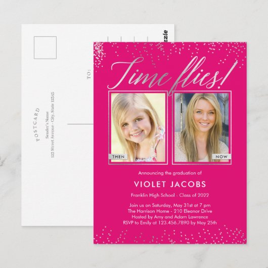 Time Flies Afstuderen kondiging Briefkaart (Voorkant / Achterkant)