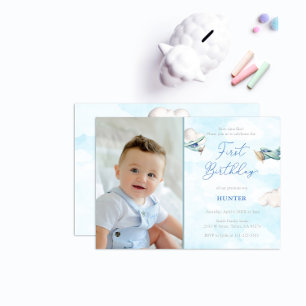 Time Flies Airplane 1st Birthday Party Boy Foto Kaart