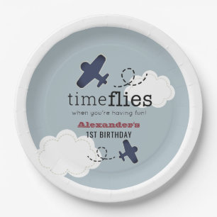 Time Flies Airplane Blue Boy Birthday Paper Borden Papieren Bordje