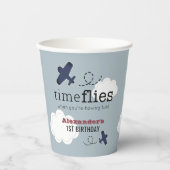 Time Flies Airplane Blue Boy Birthday Paper Cups Papieren Bekers (Voorkant)