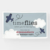 Time Flies Airplane Blue Boy Birthday Welkom Spandoek (Horizontaal)
