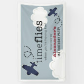 Time Flies Airplane Blue Boy Birthday Welkom Spandoek (Verticaal)