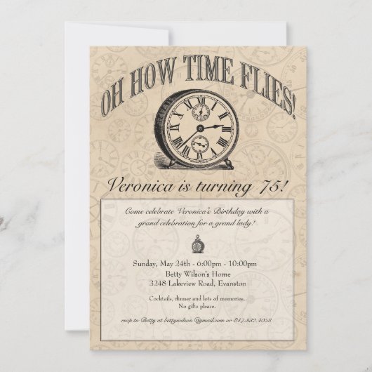 Time Flies Clock Invitation -  Kaart (Voorkant)