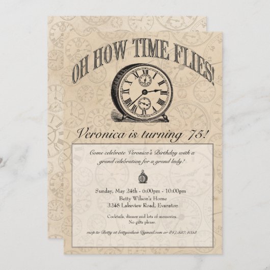 Time Flies Clock Invitation -  Kaart (Voorkant / Achterkant)