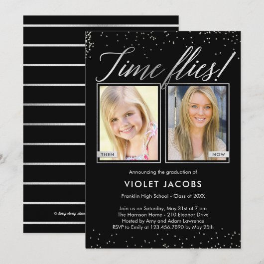 Time Flies EDITABLE COLOR Afstuderen Invision Kaart (Voorkant / Achterkant)