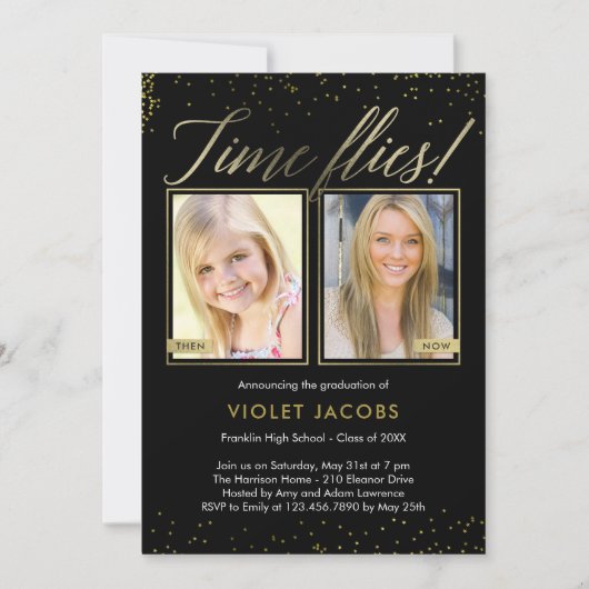 Time Flies EDITABLE COLOR Afstuderen Invision Kaart (Voorkant)