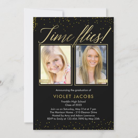 Time Flies EDITABLE COLOR Afstuderen Invision Kaart (Voorkant)