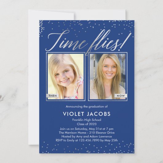 Time Flies EDITABLE COLOR Afstuderen Invision Kaart (Voorkant)