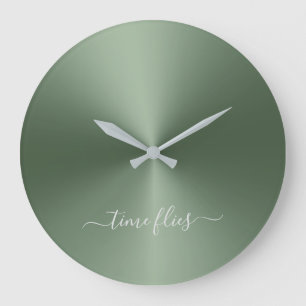 Time Flies Fern Green Metallic Style Acrylic Grote Klok