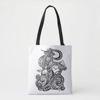 Time Flies Intricate Clock Tower-illustratie Tote Bag