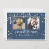 Time Flies Navy Blue Stripe Gold Foto Afstuderen Kaart (Voorkant)