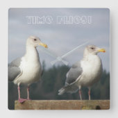 Time Flies Posing Seagulls Foto Vierkante Klok (Voorkant)