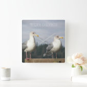 Time Flies Posing Seagulls Foto Vierkante Klok (Huis)